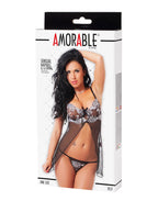 Amorable by Rimba - Babydoll met G-string - One size - Zwart / Wit