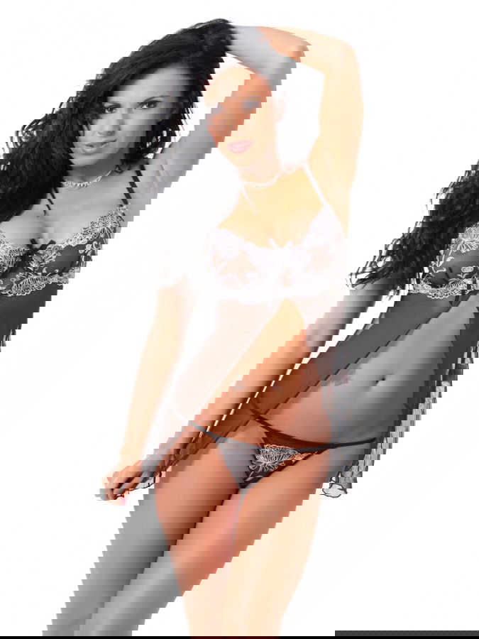 Amorable by Rimba - Babydoll met G-string - One size - Zwart / Wit