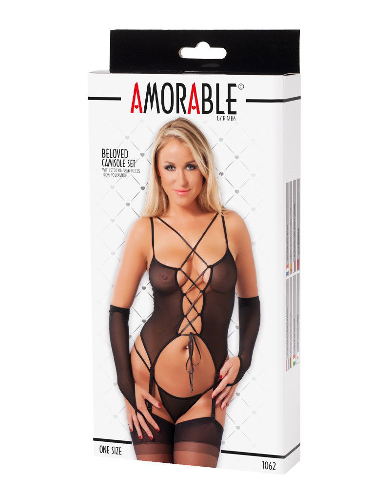 Amorable by Rimba - Camisole set (6 delig) - One Size - Zwart