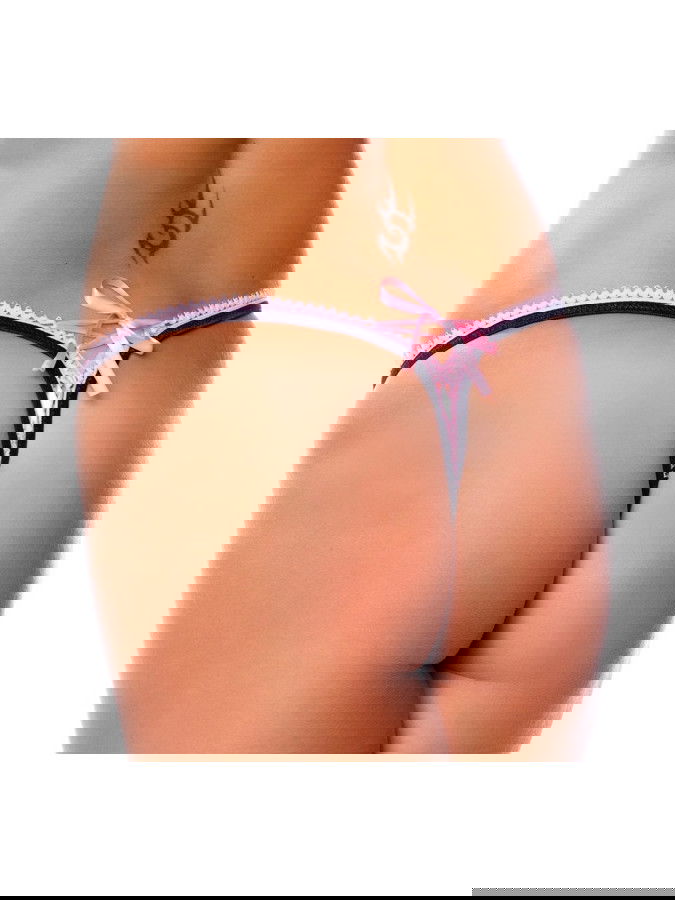 Amorable by Rimba - G-string met veter - One Size - Zwart / Roze