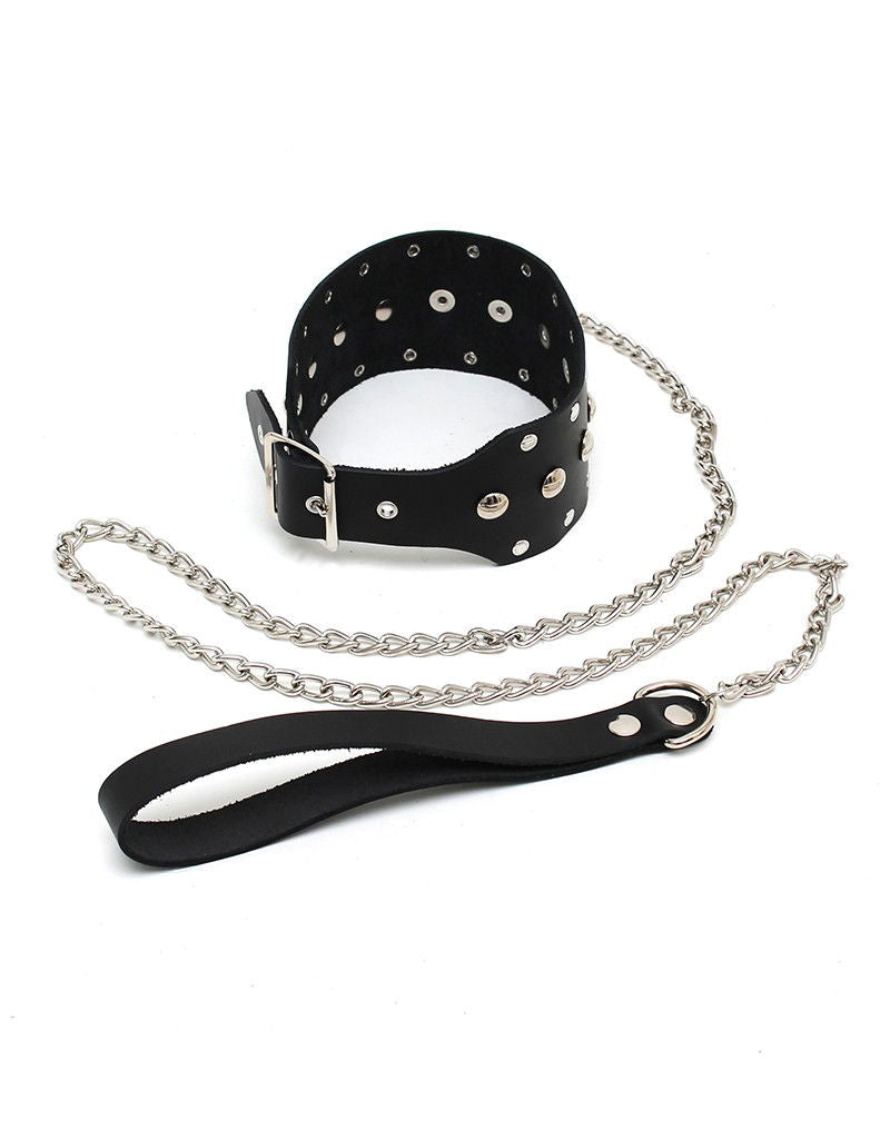 Rimba - Halsband met studs en hondenketting, verstelbaar met gesp.