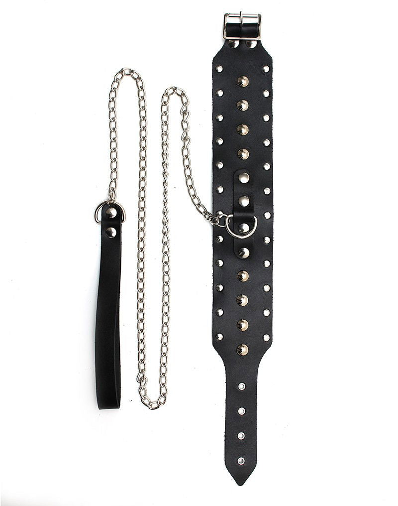 Rimba - Halsband met studs en hondenketting, verstelbaar met gesp.