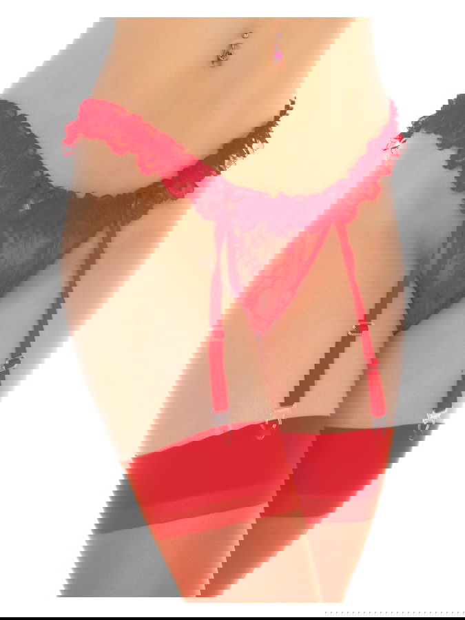 Amorable by Rimba - Jarretelgordel met Kousen - One Size - Rood