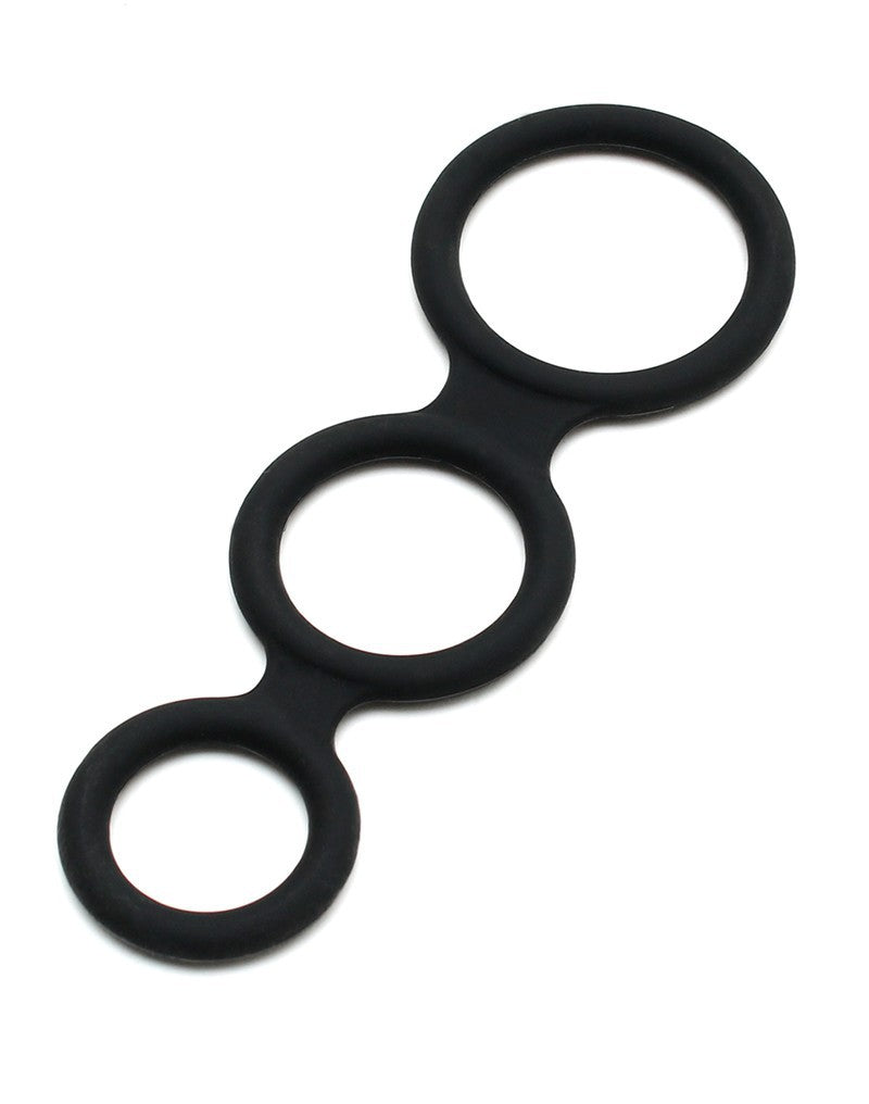 Rimba Latex Play - Triple Cock Ring - Zwart