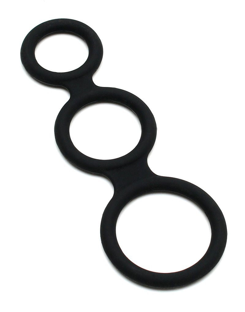 Rimba Latex Play - Triple Cock Ring - Zwart