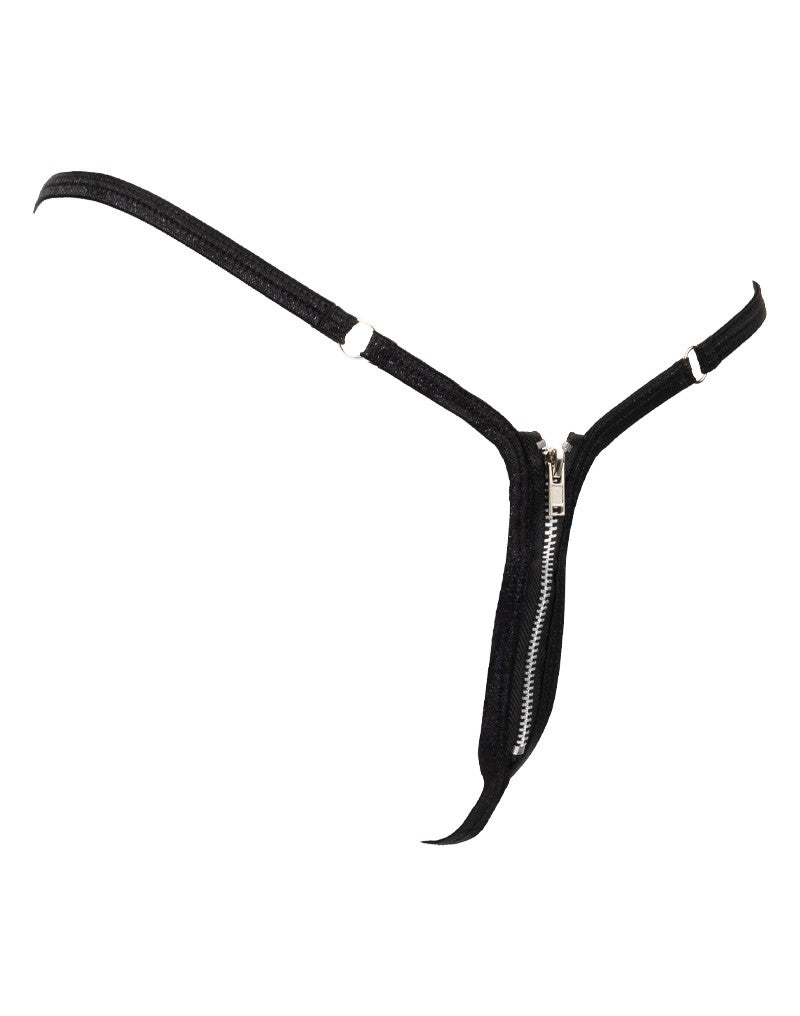 Amorable by Rimba - Mini G-string met Ritssluiting - One Size - Zwart