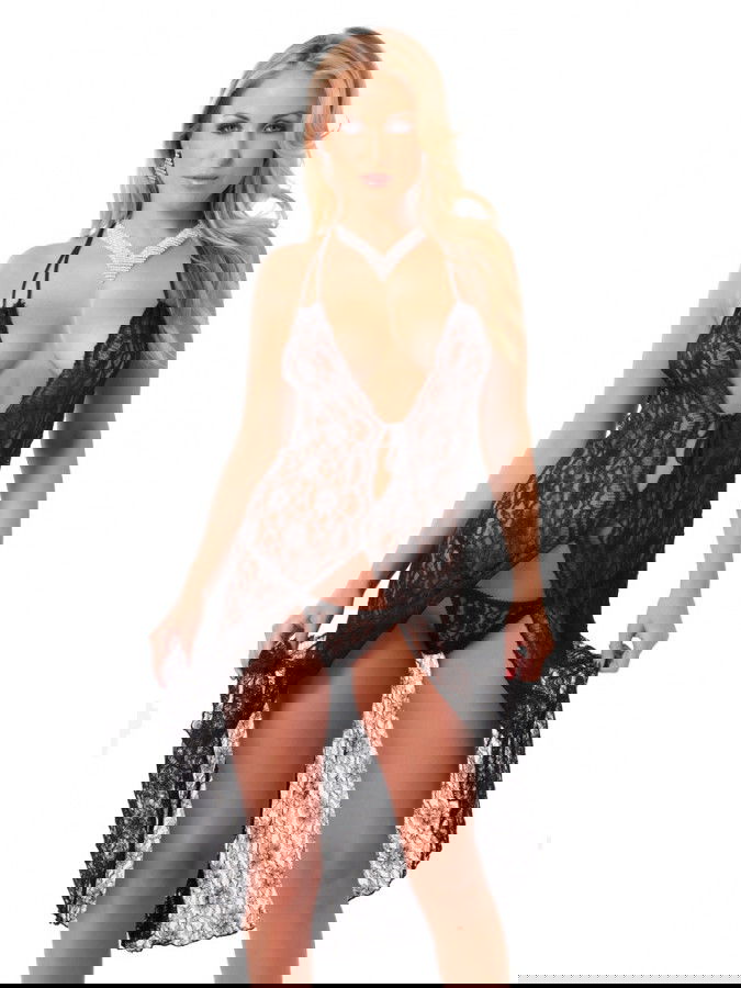 Amorable by Rimba - Negligee met String - Zwart