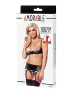 Amorable by Rimba - Open BH met String, Jarretelgordel en Kousen - Zwart / Wit