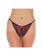 Amorable by Rimba - Open Tanga - One Size - Zwart / Rood