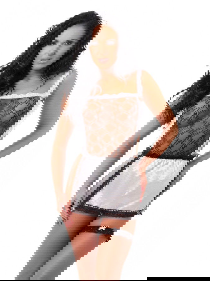 Amorable by Rimba - Serveerster Uniform (3 delig) - One Size - Zwart / Wit