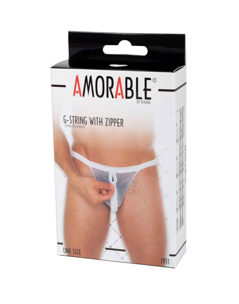 Amorable by Rimba - Doorzichtige string met ritssluiting - One Size - Wit