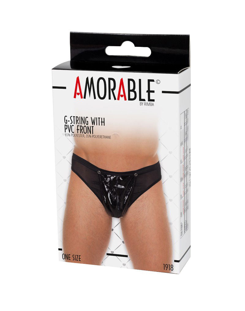 Amorable by Rimba - Doorzichtige string met lak look - One Size - Zwart