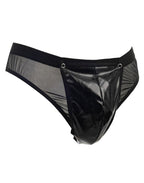 Amorable by Rimba - Doorzichtige string met lak look - One Size - Zwart