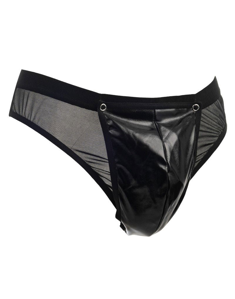 Amorable by Rimba - Doorzichtige string met lak look - One Size - Zwart