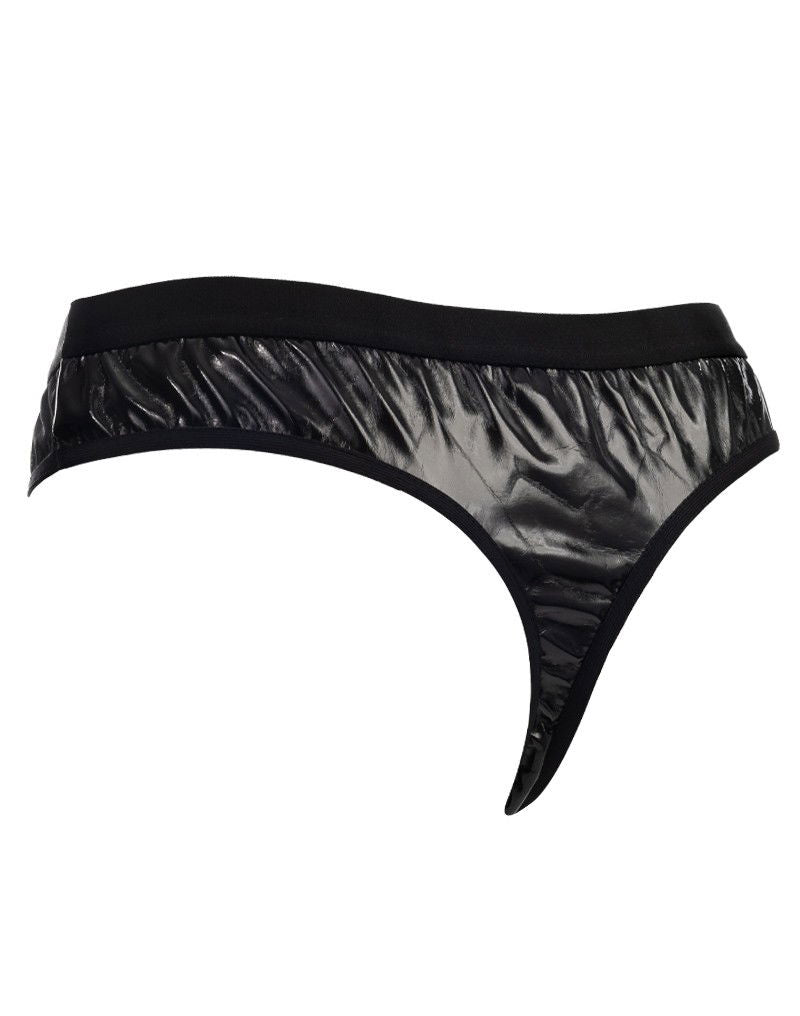 Amorable by Rimba - Doorzichtige string met lak look - One Size - Zwart