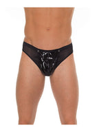 Amorable by Rimba - Doorzichtige string met lak look - One Size - Zwart