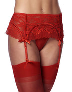 Amorable by Rimba - Jarretelgordel met G-string en Kousen - One Size - Rood