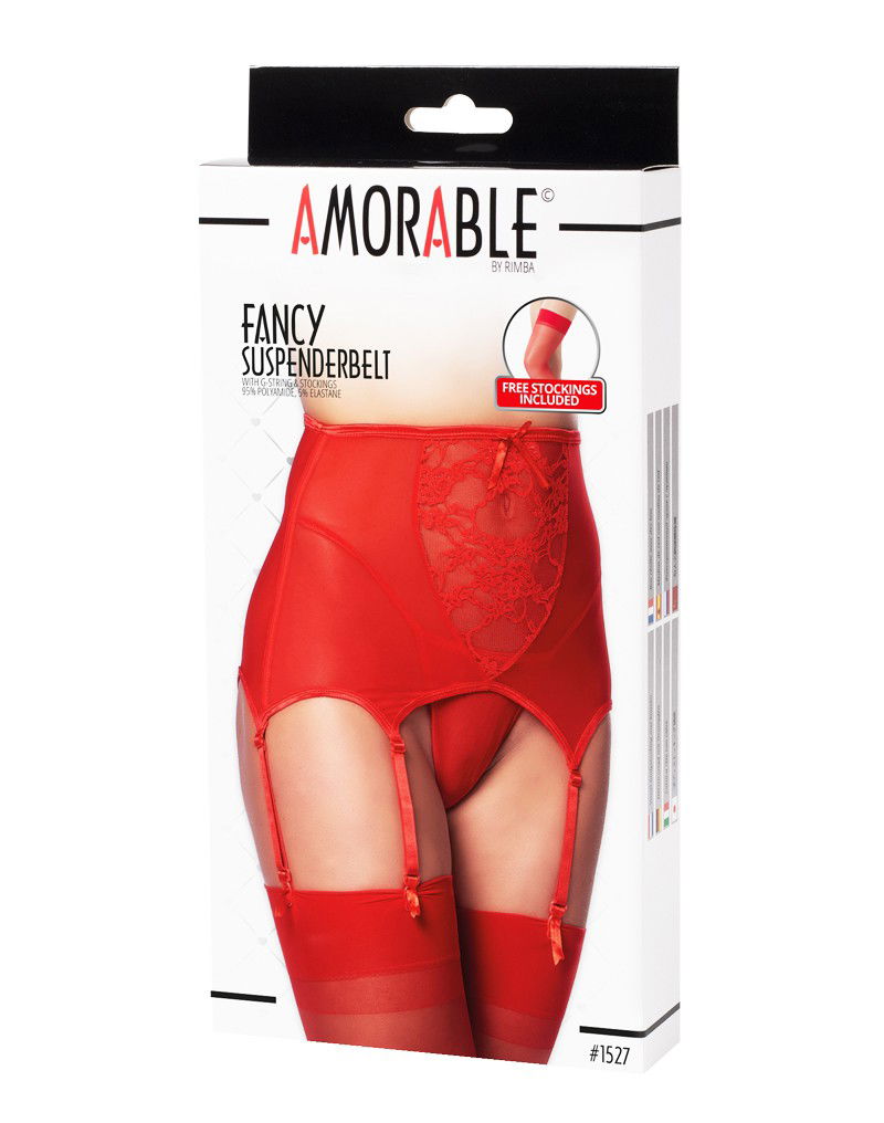 Amorable by Rimba - Jarretel met G-string en Kousen - Rood