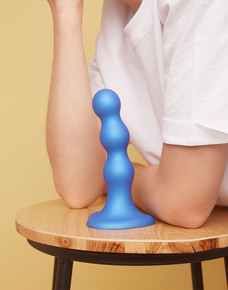 Strap-On-Me - Dildo Plug Balls Maat L - Metallic Blauw