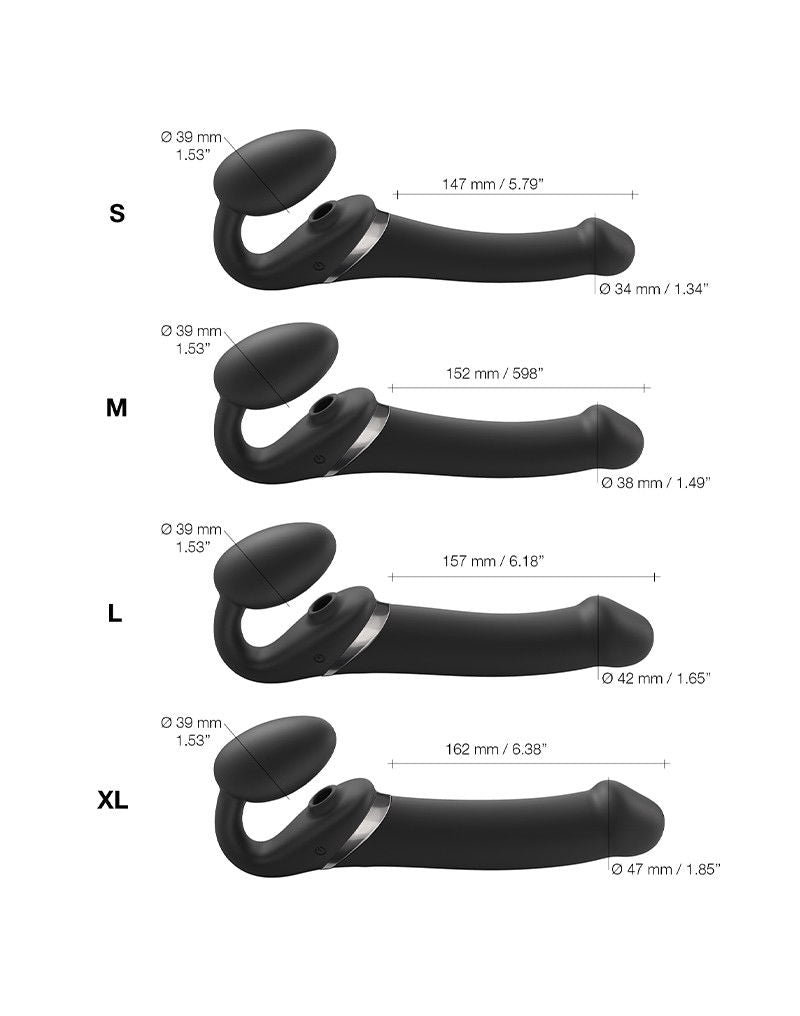 Strap-On-Me - Multi Orgasm - Strap-On Vibrator met Lik Stimulator Maat L - Zwart