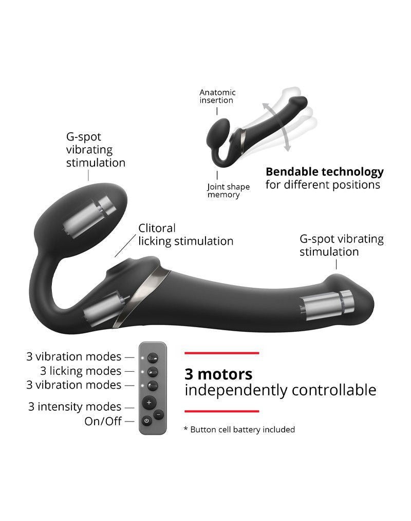 Strap-On-Me - Multi Orgasm - Strap-On Vibrator met Lik Stimulator Maat L - Zwart
