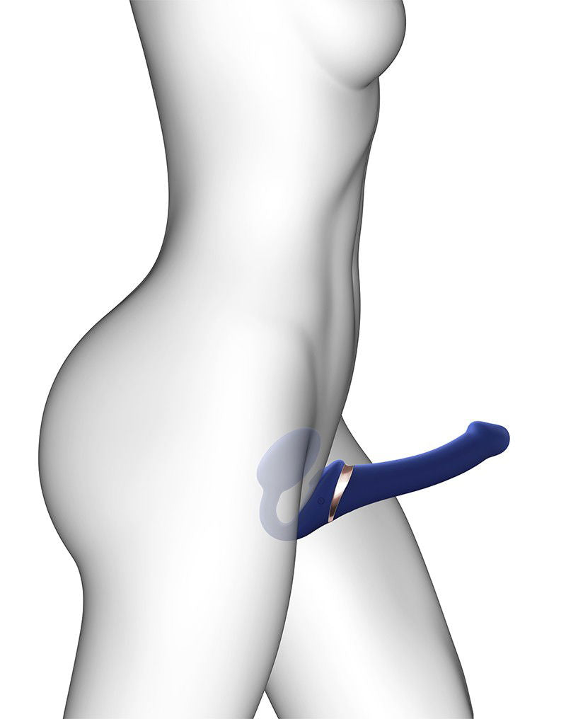 Strap-On-Me - Multi Orgasm - Strap-On Vibrator met Lik Stimulator Maat L - Blauw