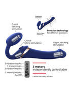 Strap-On-Me - Multi Orgasm - Strap-On Vibrator met Lik Stimulator Maat XL - Blauw
