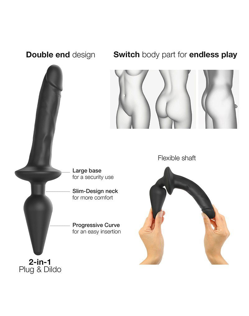 Strap-On-Me - Realistische Switch Plug-In - 2-in-1 Dildo & Butt Plug Maat XXL - Zwart