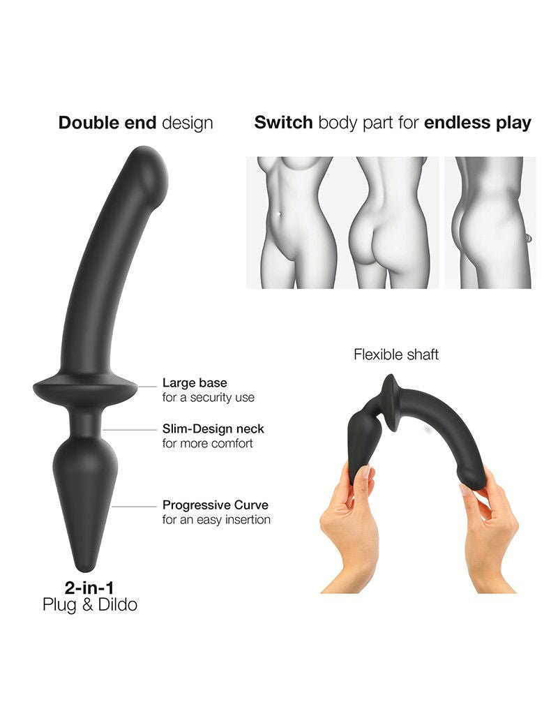 Strap-On-Me - Semi-Realistische Switch Plug-In - 2-in-1 Dildo & Butt Plug Maat S - Zwart