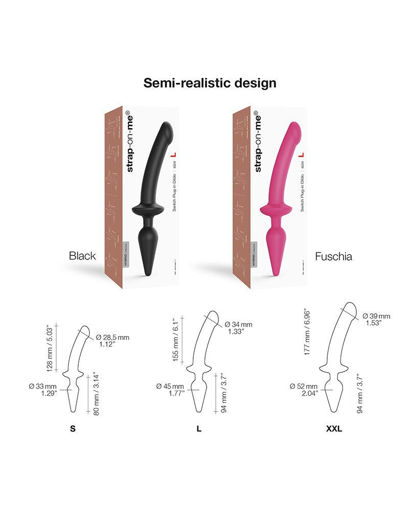 Strap-On-Me - Semi-Realistische Switch Plug-In - 2-in-1 Dildo & Butt Plug Maat XXL - Zwart